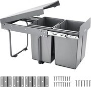 VEVOR Uittrekbare Prullenbak voor Keukenkastjes (20 L x 2) Dubbele Prullenbak onder de gootsteen, afvalbak voor onderbouw, met stevig volledig uittrekbaar schuifsysteem van metaal en handgreep