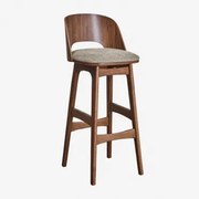 Juna Hoge Kruk In Hout En Stoffering Donker Hout & ↑75 Cm & Mokka Bruine Stof - Sklum