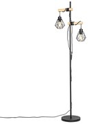 Landelijke vloerlamp zwart met hout 2-lichts - Chon
