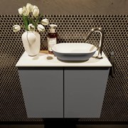 Mondiaz Fowy toiletmeubel 60cm dark grey met antraciete waskom rechts en kraangat