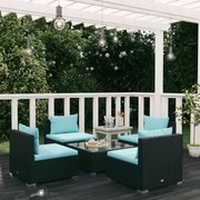 vidaXL 5-delige Loungeset met kussens poly rattan zwart