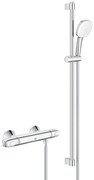 GROHE Grohtherm 1000 Doucheset - thermostatische douchekraan - met glijstangset - 90cm - vierkante handdouche - 3 straalsoorten - gladde doucheslang - chroom 34824005