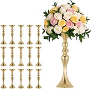 VEVOR 16 stuks trouwvazen, bloemvazen ​​voor tafeldecoratie, 38 cm hoog, metalen vaasjes met bloemenstandaard, tafelvazen ​​voor bruiloften, feesten, jubilea en ceremonies, goudkleurig