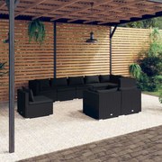 vidaXL 9-delige Loungeset met kussens poly rattan zwart