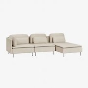 Modulaire Bank Met Chaise Longue Rechts, 3-delig Met Hoekmodule Oriol Chaise Longue Zonder Armleuningen & Stof Crème Beige - Sklum