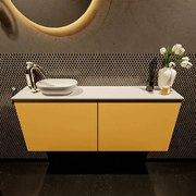 Mondiaz Fowy toiletmeubel 120cm ocher met witte waskom links en kraangat