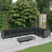 vidaXL 8-delige Loungeset met kussens poly rattan donkergrijs