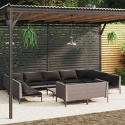 vidaXL 12-delige Loungeset met kussens poly rattan donkergrijs