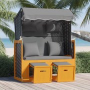 vidaXL Strandstoel met kussen poly rattan en hout zwart en antraciet