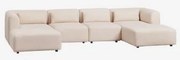 Rechtse Modulaire Chaise Longue Bank Van 4 Delen Met Poef Fogler Teddystof Crème Beige - Sklum
