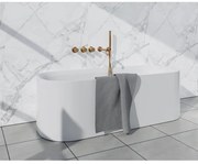 Fortifura Nebbio Badcombinatie-set - thermostaatkraan - wandaansluitbocht met handdouchehouder- gladde doucheslang - staaf handdouche - uitloop - geborsteld messing SW1183067 2x SW1183076 2x SW1183080 SW720569 SW728