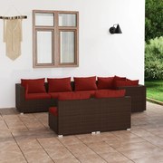 vidaXL 7-delige Loungeset met kussens poly rattan bruin