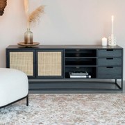 Japandi Tv-meubel Zwart Met Rotan - 150x38x55cm.