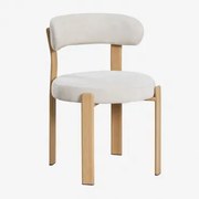 Gestoffeerde Eetkamerstoel Van Ijzer Jolie Bruin – Natuurlijk Hout & Stof Chenille Beige – Crème - Sklum