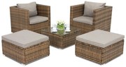 Roma Terrace technorattan tuinmeubelen + 2 Garden Point poefs bruin