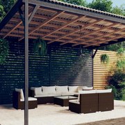 vidaXL 9-delige Loungeset met kussens poly rattan bruin