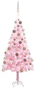 vidaXL Kunstkerstboom met LED's en kerstballen 120 cm PVC roze