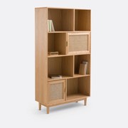 Opbergrek/bibliotheek, eikenfineer en rotan, Loris