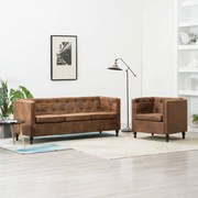 vidaXL Bankstel Chesterfield-stijl suède-look stoffen bekleding bruin 2-delig