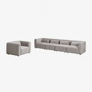 Woonkamerset Met 4-delige Modulaire Bank En Fogler Fauteuil Corduroy Grijs – Taupe – Koel - Sklum