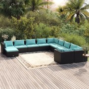 vidaXL 11-delige Loungeset met kussens poly rattan zwart