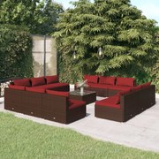 vidaXL 13-delige Loungeset met kussens poly rattan bruin