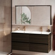 Fontana Rovigo badmeubel 120cm kasteel bruin met witte wastafel met kraangaten en spiegelkast met verlichting