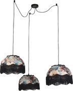 Hanglamp zwart met bloemen kap en witte binnenkant 31,5cm 3-lichts - Cava