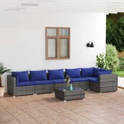 vidaXL 7-delige Loungeset met kussens poly rattan grijs