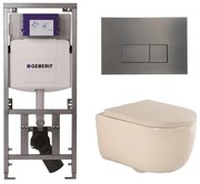 QeramiQ Dely Swirl Toiletset - 36.3x51.7cm - Geberit UP320 inbouwreservoir - met Burda frame - 35mm zitting - gunmetal bedieningsplaat - rechthoekige knoppen - beige 0701131/SW706199/SW1000771/SW1026259