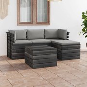 vidaXL 5-delige Loungeset met kussens pallet massief grenenhout