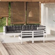 vidaXL 7-delige Loungeset met kussens massief grenenhout wit