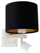 Wandlamp wit met leeslamp en kap 18 cm zwart - Brescia