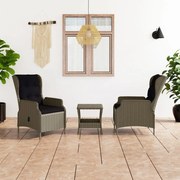 vidaXL 3-delige Loungeset met kussens poly rattan bruin