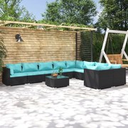 vidaXL 10-delige Loungeset met kussens poly rattan zwart