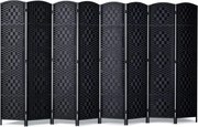 VEVOR kamerscherm met 8 panelen, handgeweven opvouwbare privacyschermen met scharnieren, draagbare en vrijstaande kamerschermen voor kamerafscheiding, zwart 1795 x 3255 x 19 mm