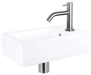 Differnz Force fonteinset - 40x22x11.5cm - Rechthoek - 1 kraangat - Gebogen matte chromen kraan - Keramiek Wit SW543205/SW679905/SW696217/SW724040