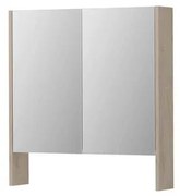 INK SPK3 Spiegelkast - 70x14x74cm - 2 deuren - dubbelzijdige Spiegel - open planchet - schakelaar en stopcontact - MFC Ivoor eiken 1110080