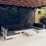 vidaXL 8-delige Loungeset met kussens massief grenenhout wit