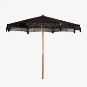 Tongariki Teak En Katoenen Parasol Ø300 Cm & Zwart Macramé - Sklum