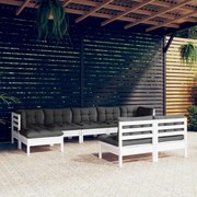 vidaXL 9-delige Loungeset met kussens grenenhout wit