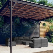 vidaXL 10-delige Loungeset met kussens poly rattan grijs