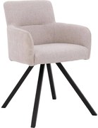 Goossens Eetkamerstoel Jesse beige stof met armleuning, stijlvol landelijk