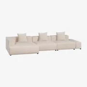 Modulaire Hoekbank Met Hoge Armleuning En Poef, 2-delig, Rechterkant (↔︎285 Cm) Bruna Corduroy Beige – Linnen - Sklum