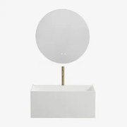 Harsen Badkamermeubelset Met Geïntegreerde Wastafel En Nerine Led-verlichting Wit & Round Led And Antifog Ø70 Cm Solyn & Goud - Sklum