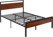 VEVOR Full Size Bedframe, Metalen Platform Bedframe met Retro Bruin Houten Hoofdeinde en Voeteinde, Grote Opbergruimte onder het Bed, Antislip, Geen Boxspring Vereist