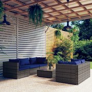 vidaXL 6-delige Loungeset met kussens poly rattan grijs