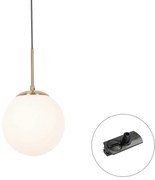 Art Deco hanglamp goud met opaal glas incl. rail adapter zwart 1-fase - Iconic Flore Art Deco E27 bol / globe / rond Binnenverlichting Lamp