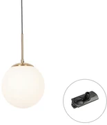 Art Deco hanglamp goud met opaal glas incl. rail adapter zwart 1-fase - Iconic Flore Art Deco E27 bol / globe / rond Binnenverlichting Lamp