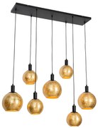 Eettafel / Eetkamer Smart hanglamp met dimmer zwart met goud glas 7-lichts incl. 7 Wifi A60 - Bert E27 bol / globe / rond Binnenverlichting Lamp